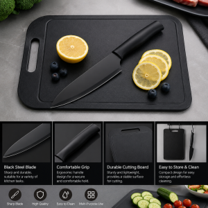 Black steel kitchen knife household kitchen tool kitchen knife cutting board black steel knife fruit knife food supplement dormitory cutting board combination
