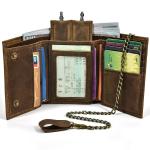 Crazy Horse Leather Coin Purse with Multiple Card Slots and Keychain