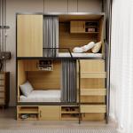B&B and Youth Hostel Steel-Wood Bunk Beds, Space Capsule Privacy Double Bunk Bed with Bed Curtains and Storage Function, Allowing for Mutual Privacy