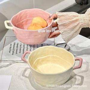 Double-Eared Soup Bowl, Snail Noodle Bowl, Instant Noodle Bowl, Baking Bowl, Ceramic Fruit Salad Bowl