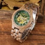 Pure Wood Handmade Retro Personalized Hollow Mechanical Watch with Luminous Stainless Steel Buckle Men's Mechanical Wristwatch