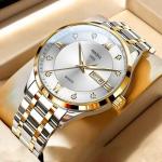 Business Quartz Men's Watch Large Dial Steel Strap Fully Automatic Non-Mechanical Watch Waterproof Gold
