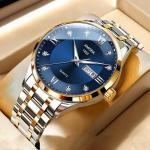 Business Quartz Men's Watch Large Dial Steel Strap Fully Automatic Non-Mechanical Watch Waterproof Gold