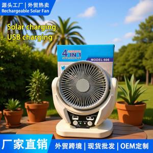 Hot-selling export Solar fan, mini solar fan with LED lighting, large capacity battery, camping rechargeable fan
