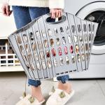 Multifunctional folding laundry basket for bathroom and toilet, wall-mountable and portable.