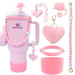 Stanley water bottle accessories heart straw cap ice cream cup decoration accessory combo set silicone cup sleeve