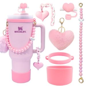 Stanley water bottle accessories heart straw cap ice cream cup decoration accessory combo set silicone cup sleeve