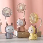 USB mini handheld fan, cartoon portable rechargeable desktop small folding electric gift mini night light fan.