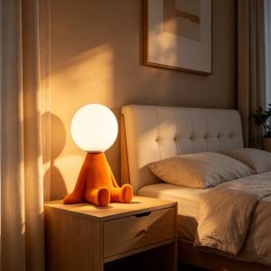 Nordic flocked miniature table lamp, artistic human-shaped night light, ambient lighting for guesthouses and hotels