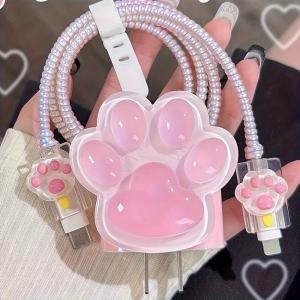 Cat Print Data Cable Protective Case 20W Compatible with Apple iPhone Fast Charging Case