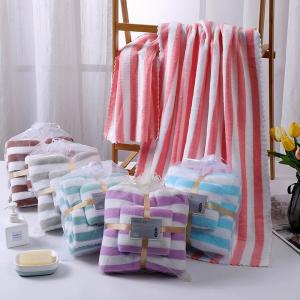 Mother-and-child striped coral fleece bath towel, extra-large, thick, soft towel for wrapping the whole body