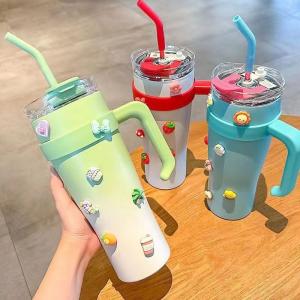 gradient color 40oz giant ice cream cup, large capacity car cup, insulated coffee cup with straw.
