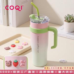 Large capacity thermos cup, giant size, keeps drinks cold and ice, high-quality stainless steel straw cup, portable water bottle for men and women.