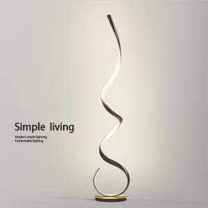 Floor lamp with minimalist design, Scandinavian style, next to the sofa in the living room, trendy corner light with wave-like ambient lighting, full spectrum.