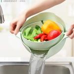 New double-layer flip-top vegetable washing basin, Nordic style drain basket, rice washing essential, eco-friendly plastic basin, household drain basket, kitchen