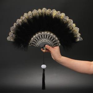 Lolita style new classic folding fan, popular retro style, dance cheongsam, fashion show, court fan, fairy girl feather fan