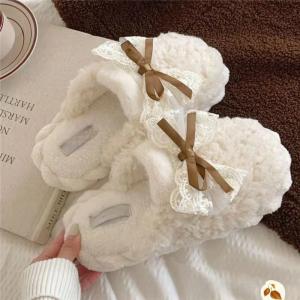 Fashionable, sweet, and cute bow-knot plush slippers for women,