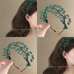 Korean style sweet green crystal headband, super fairy-like, fresh, retro, exquisite woven beaded hair accessory.