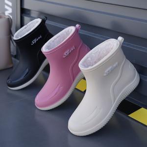 Stylish fleece-lined mid-calf rain boots for women, new autumn and winter style, preppy style, antifreeze, non-slip, waterproof, wear-resistant, thick-soled rain boots
