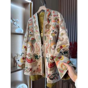Chinese style light luxury high-end top with light traditional Chinese style heavy embroidery and frog button coat for women