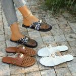 Mary Jane mesh breathable flat slippers for export women, with closed toe and breathable fishnet design.
