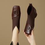 French retro square toe V-neck single shoes for women