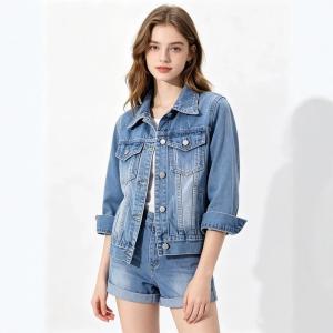 Korean Version Slim-Fit Mid-Sleeve Denim Jacket