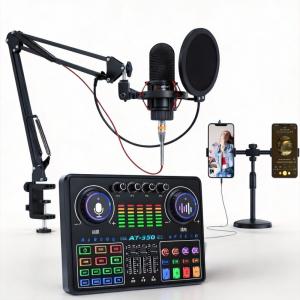 Exclusive Supply of Desktop Mobile Phone Computer Sound Card Audio Live Streaming All-In-One Machine Outdoor Condenser Recording Microphone Complete Set