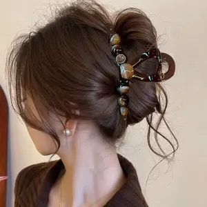 Large brown hair clip for women, sophisticated style
