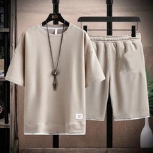 Men's waffle T-shirt, short-sleeved, ice silk, summer outfit, stylish