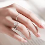 Vibrational Live V-shaped Simulation of Moissanite Diamond Ring Stackable with a Row of Diamond Ring Simple Loose End Ring for Women