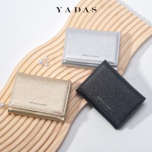 Pearlescent Shiny] YADAS Simple Women Card Bag Fashion Gold and Silver PU Leather Short Tri-fold Coin Purse wallet