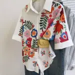 New loose-fitting casual printed short-sleeved shirt, summer bestseller on Amazon TikTok, European and American style women's clothing, in stock.