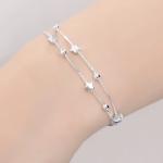 v925 Silver-Plated Small Star Bracelet for Women, Korean Style Fashion Double-Layered Five-Pointed Star Jewelry, Simple and Sweet for Best Friends, Fresh and Delicate