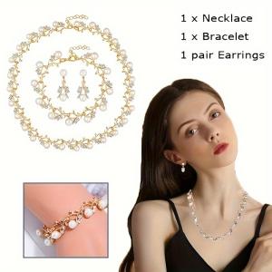 Cross-border Temu Hot Pearl Necklace & Earrings Set – Bridal Fashion 3-Piece All-Match Accessories