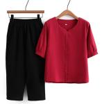 Middle-Aged Women's Summer Outfit, Short-Sleeve T-Shirt, Pure Cotton, Cotton-Linen Blend, Stylish Casual Two-Piece Set for Middle-Aged and Elderly Women, Thin