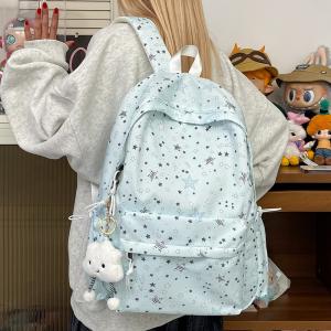 School Bag for Girls, Junior High and High School Students, Star Print, Korean Style, Niche Ins Backpack, Forest Style, College Student Laptop Bag for Men